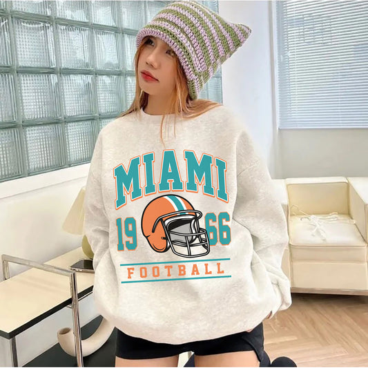 MIAMI 1966 FOOTBALL Sweatshirt, MIAMI 1966 FOOTBALL Shirt Retro Style 90s Vintage Unisex Crewneck, Graphic Tee Gift For Football Fan Sport