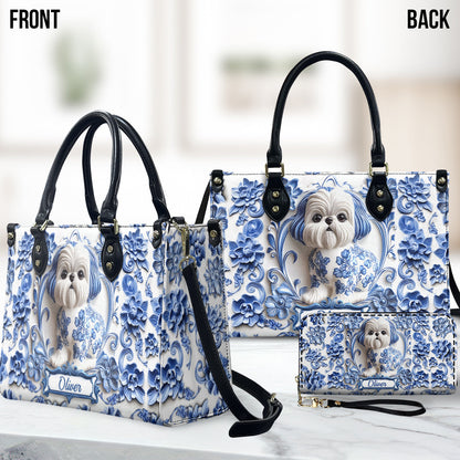 Cute Dog Shih Tzu - Personalized Dog Leather Handbag & Leather Long Wallet
