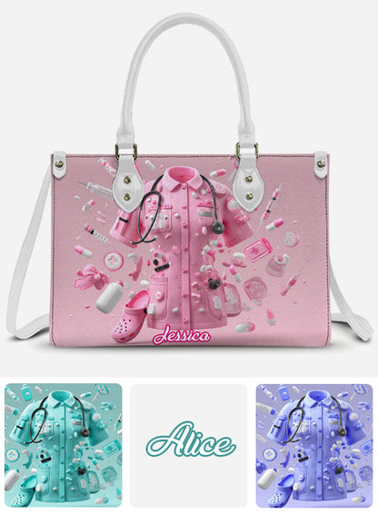 Nursing Is A Work Of Heart - Personalized Nurse Leather Handbag