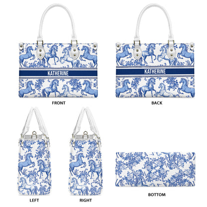 Horse Toile de Jouy - Personalized Horse Leather Handbag
