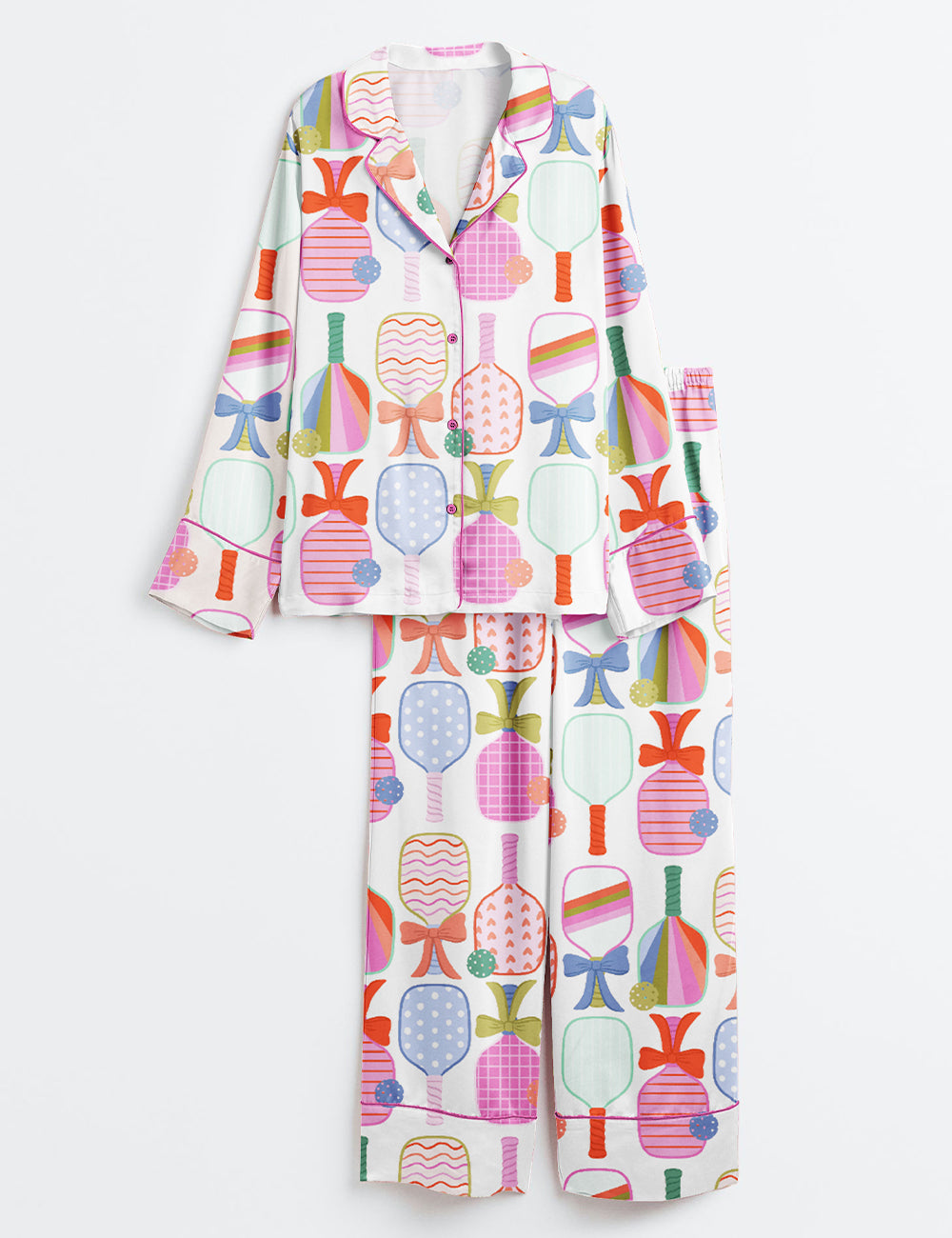 Women’s Preppy Pickle Paddle Pickleball Long Sleeve Satin Pajama Set