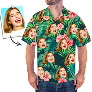 Custom Tropical Shirts Custom Dog Face Hawaiian Shirt Leaves & Flowers Shirt