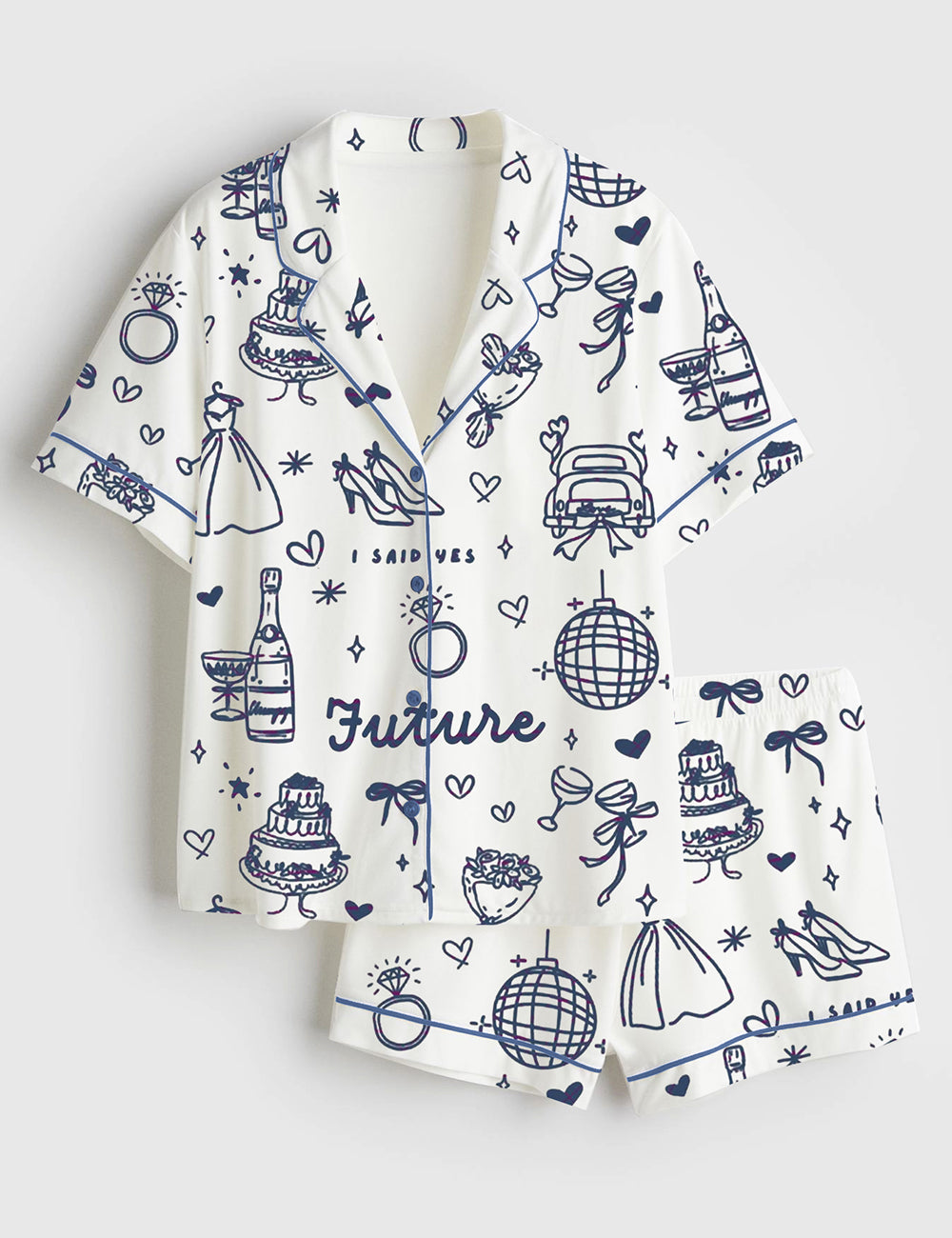 Women’s Future Wife Bridal Shower Engagement Wedding Wife Bride Love Print Short Sleeve Satin Pajama Set