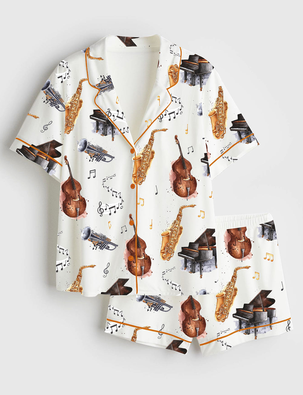 Women’s Musical Instruments Short Sleeve Satin Pajama Set