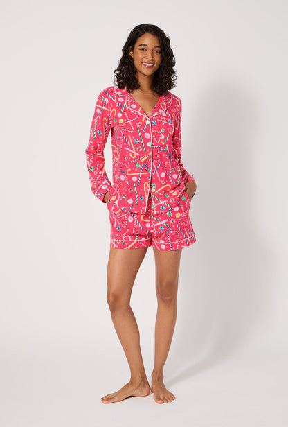 Peppermint Twist Long Sleeve Classic Stretch Jersey Shorty Pj Set