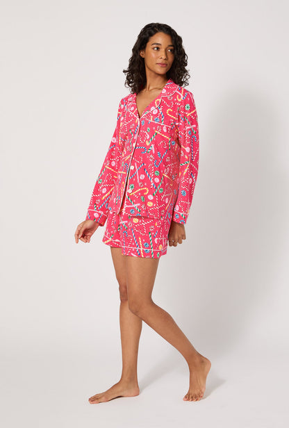 Peppermint Twist Long Sleeve Classic Stretch Jersey Shorty Pj Set