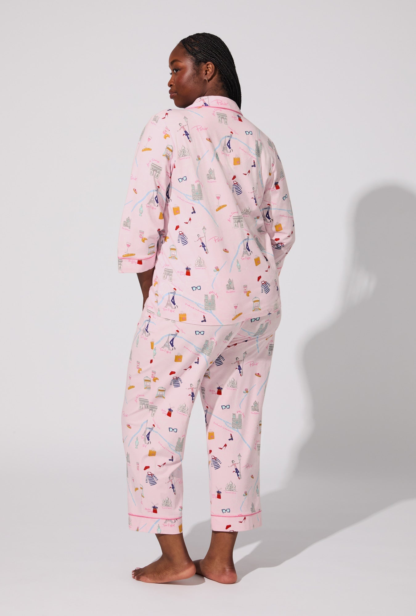 48 Hrs In Paris 3/4 Sleeve Classic Stretch Jersey Cropped PJ Set