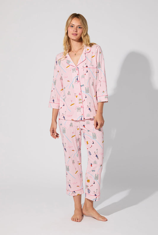 48 Hrs In Paris 3/4 Sleeve Classic Stretch Jersey Cropped PJ Set