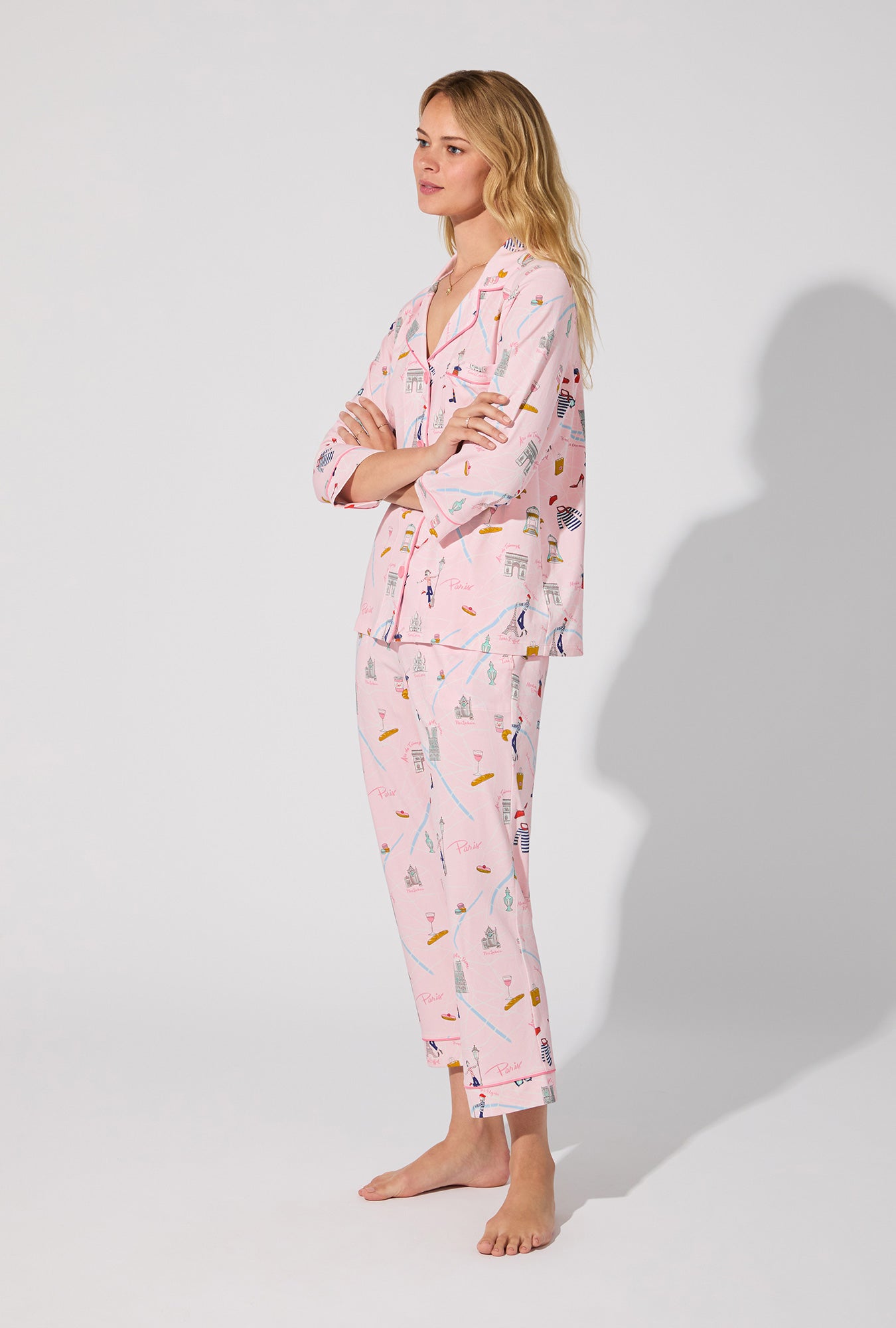 48 Hrs In Paris 3/4 Sleeve Classic Stretch Jersey Cropped PJ Set