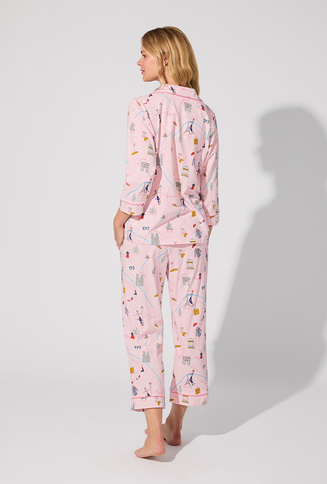 48 Hrs In Paris 3/4 Sleeve Classic Stretch Jersey Cropped PJ Set