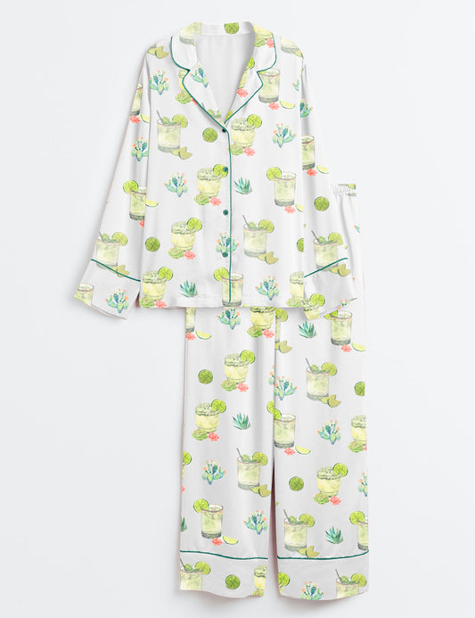 Women’s Cocktail Cactus Western Wine Lemon Long Sleeve Satin Pajama Set