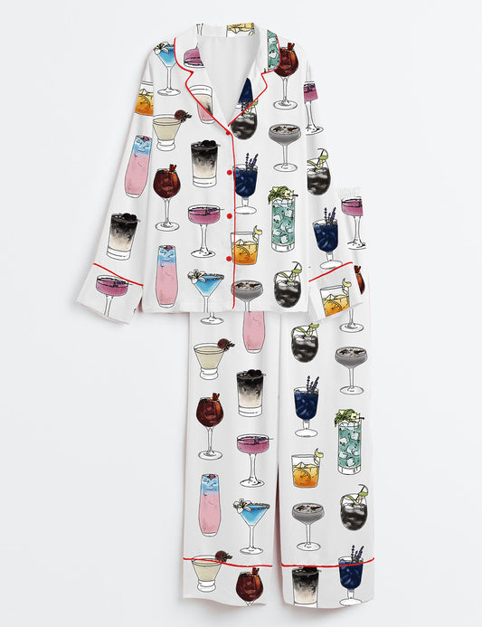 Women's The Eras Cocktails Long Sleeve Satin Pajama Set