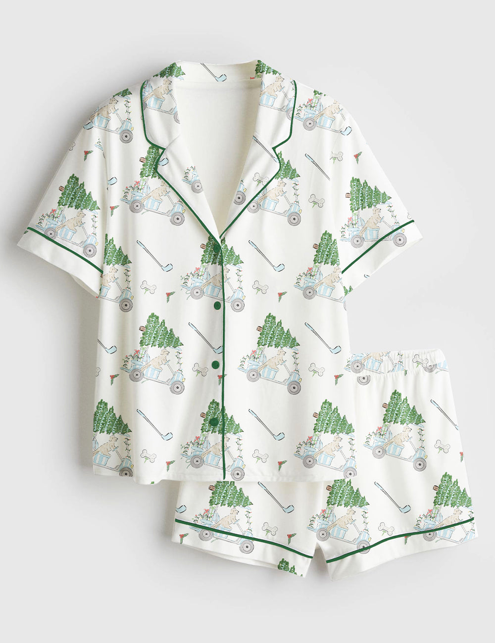 Women’s Golfing Puppy Christmas Short Sleeve Satin Pajama Set