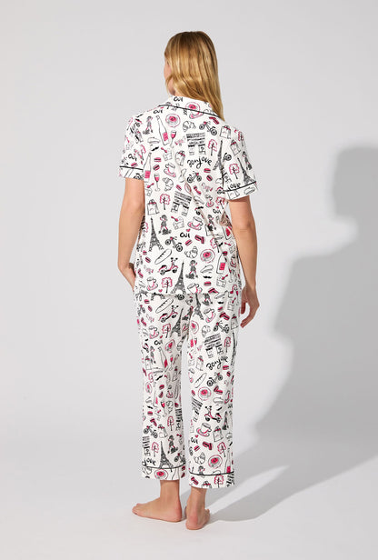 Bonjour Paris Short Sleeve Classic Stretch Jersey Cropped PJ Set