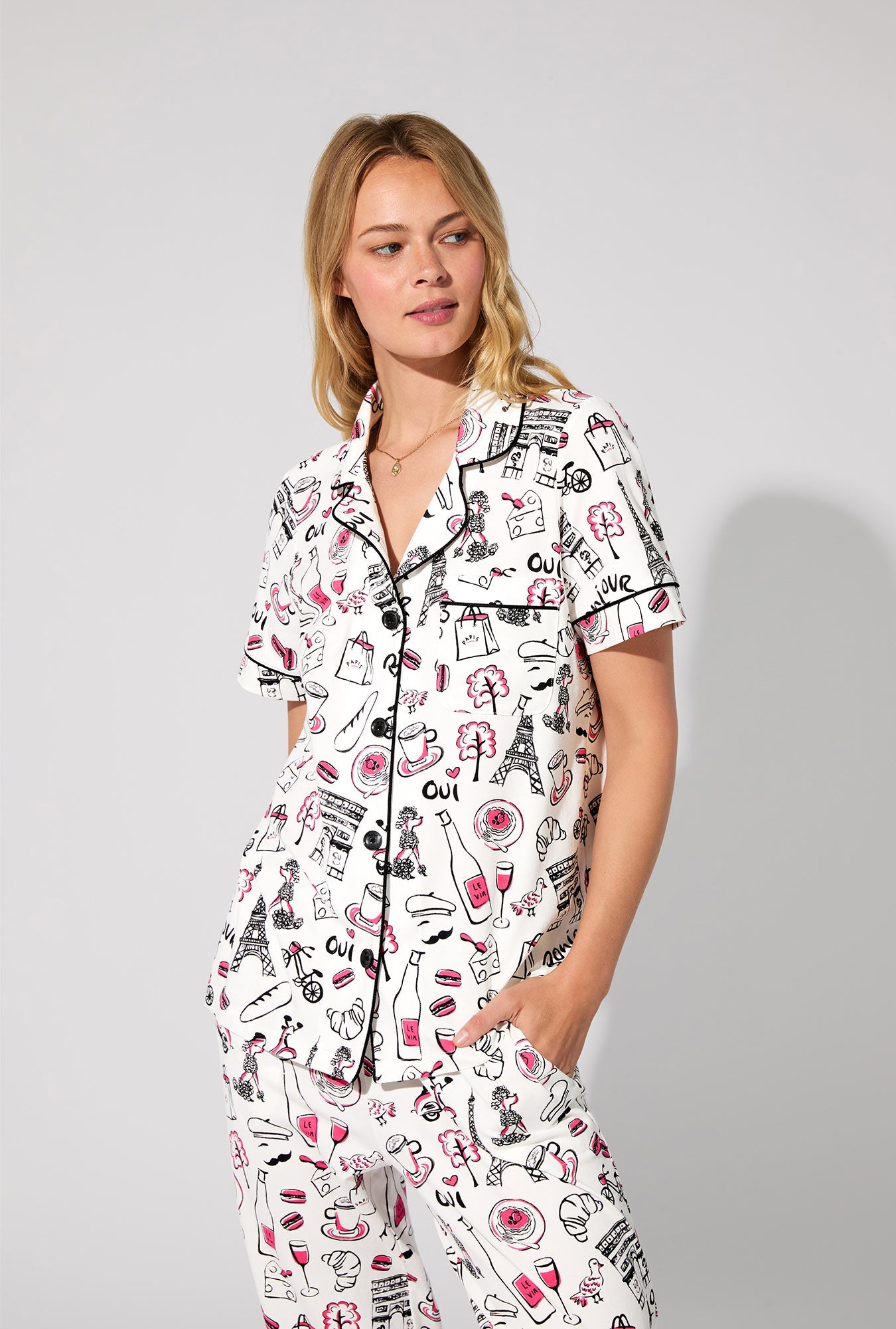 Bonjour Paris Short Sleeve Classic Stretch Jersey Cropped PJ Set