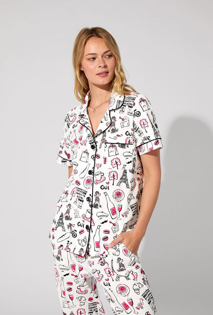 Bonjour Paris Short Sleeve Classic Stretch Jersey Cropped PJ Set