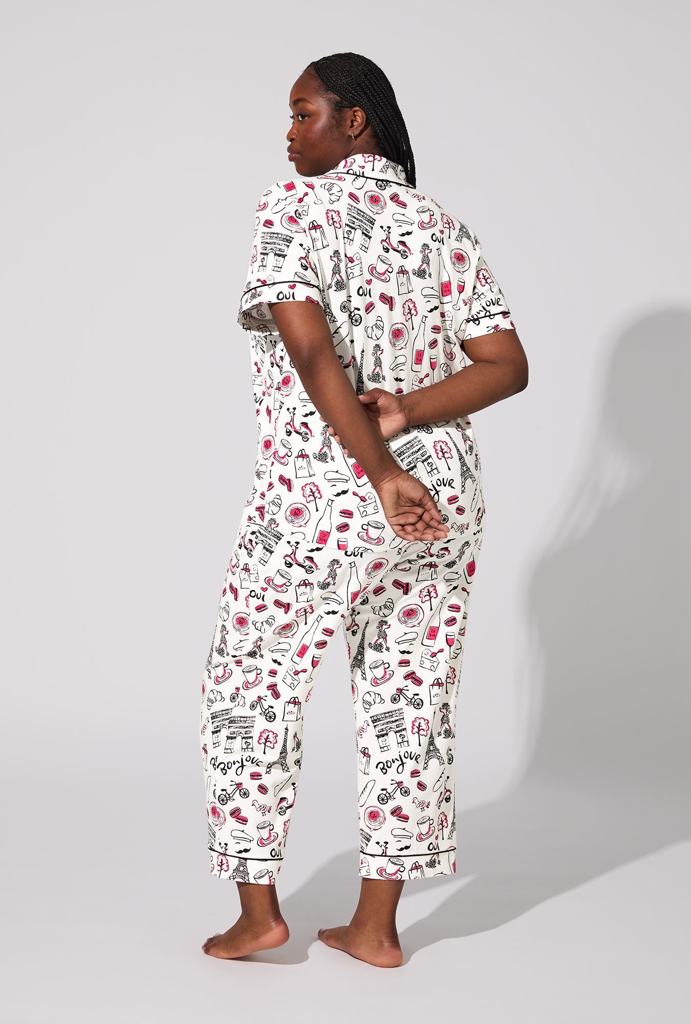 Bonjour Paris Short Sleeve Classic Stretch Jersey Cropped PJ Set