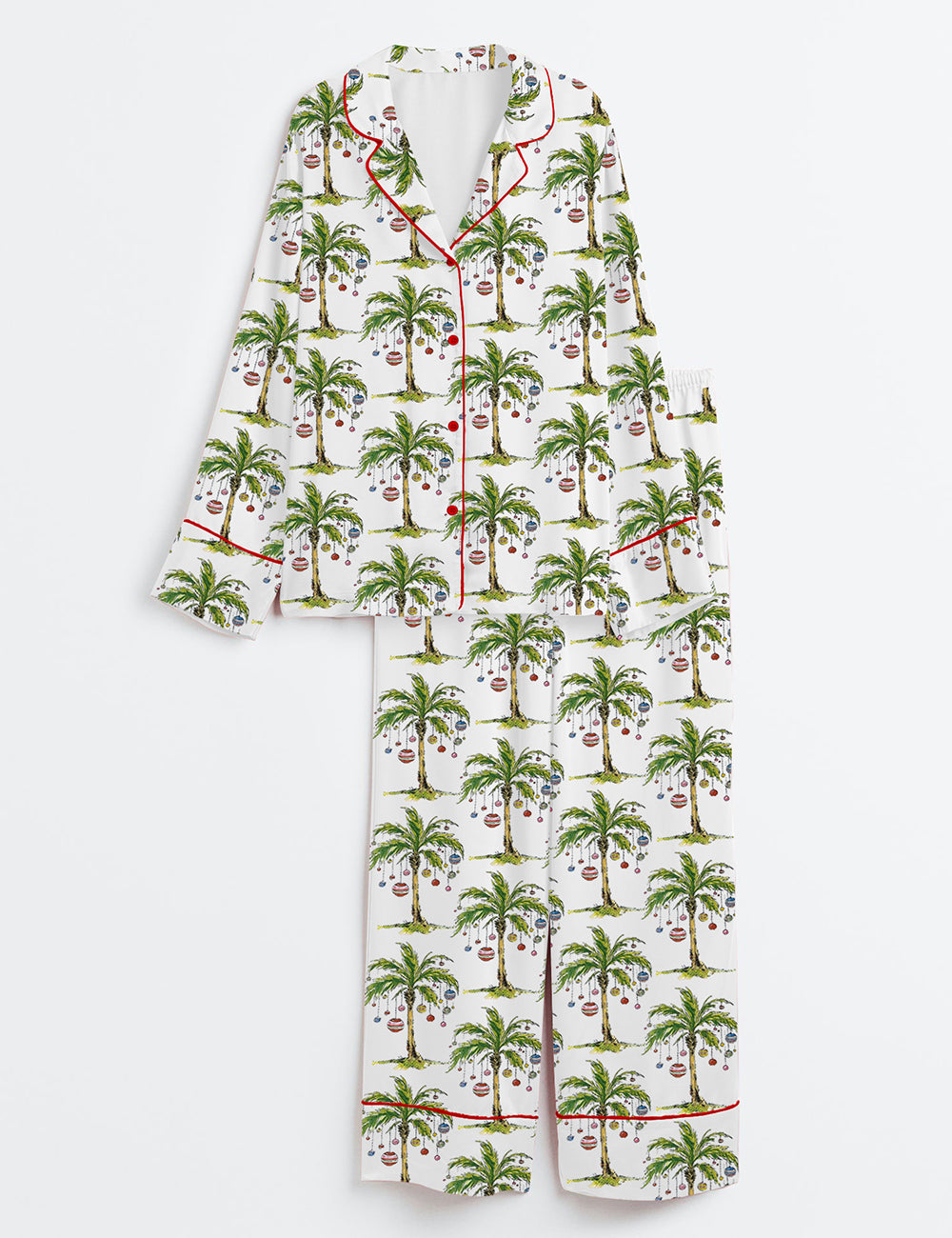 Women’s Christmas Palm Tree Long Sleeve Satin Pajama Set