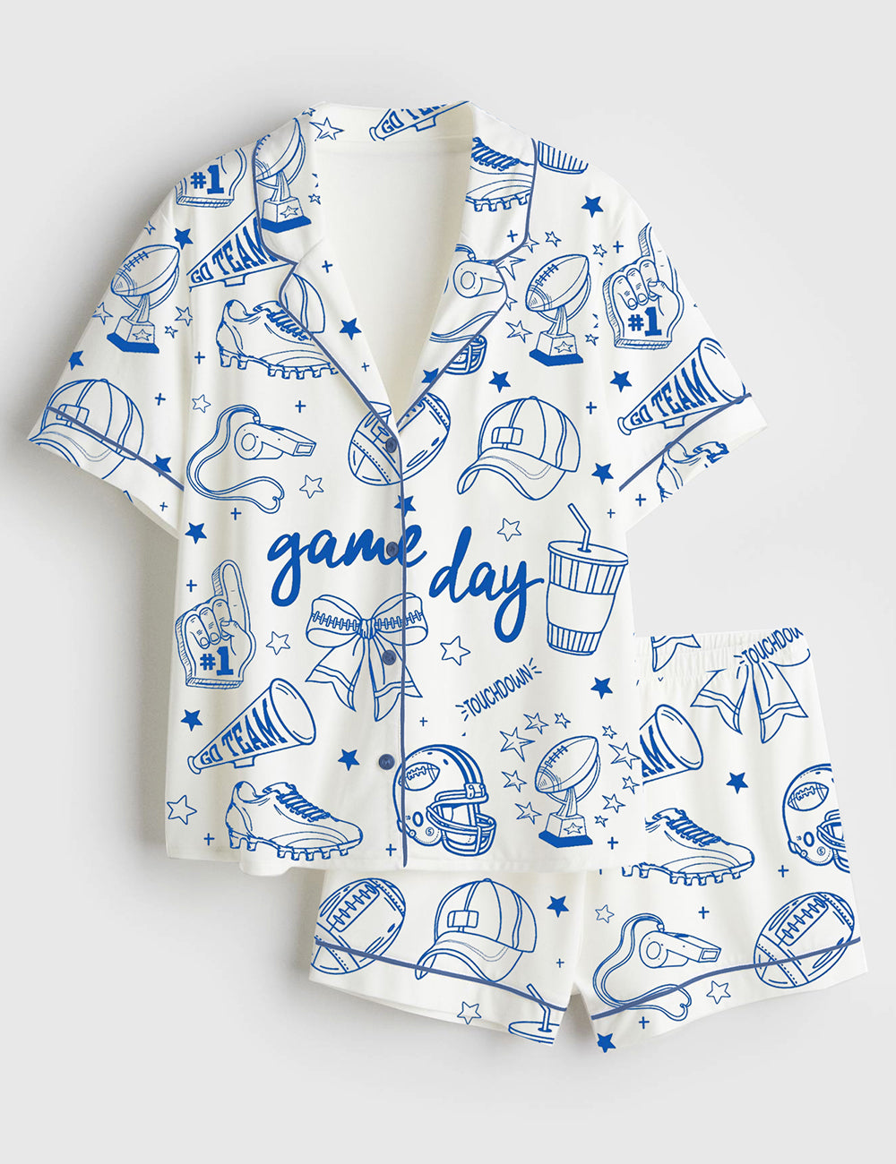 Women’s Retro Football Season Game Day Coquette Football Mama Short Sleeve Satin Pajama Set