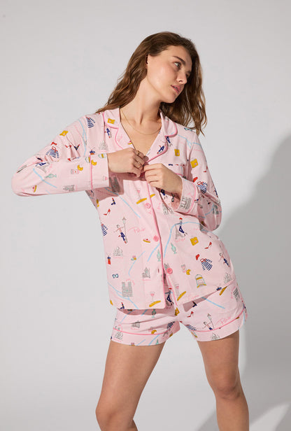 48 Hrs In Paris Long Sleeve Classic Stretch Jersey Short PJ Set