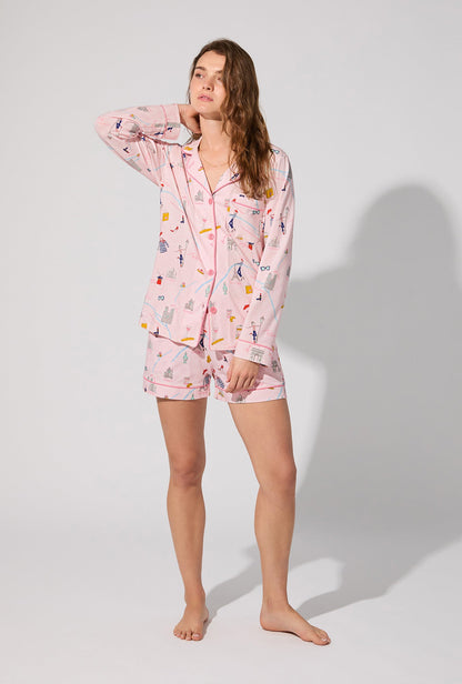 48 Hrs In Paris Long Sleeve Classic Stretch Jersey Short PJ Set