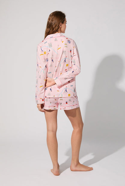 48 Hrs In Paris Long Sleeve Classic Stretch Jersey Short PJ Set