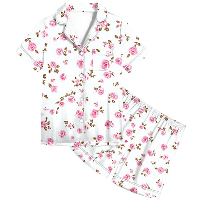 Auroural Toddler Girl Pajamas 3T Girls Button Front Pajama Top & Shorts Set,Flower Print? 2-Piece, Sizes 2-14 & Plus