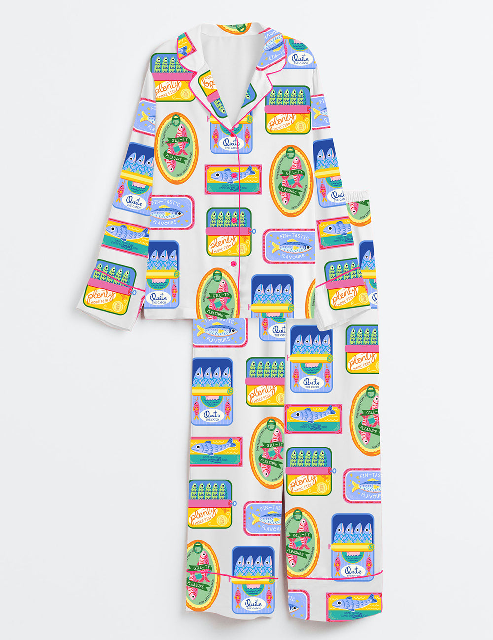 Women’s Sardinetin Sardine Art Print Long Sleeve Satin Pajama Set