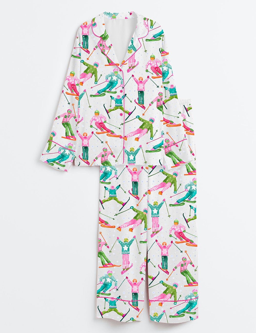 Women's Skiing Winter Vibes Long Sleeve Satin Pajama Set