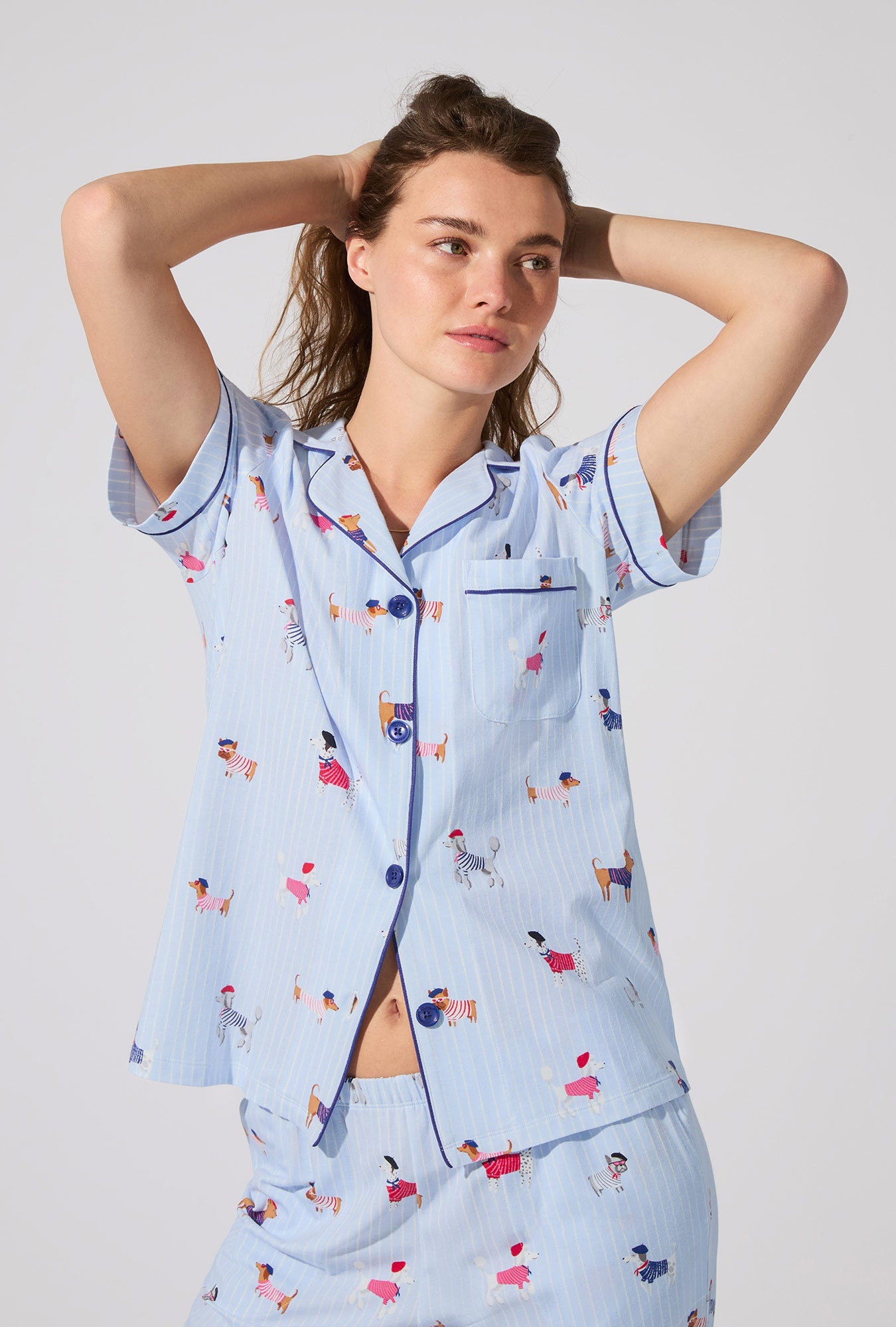 French Pups Short Sleeve Classic Stretch Jersey Cropped PJ Set