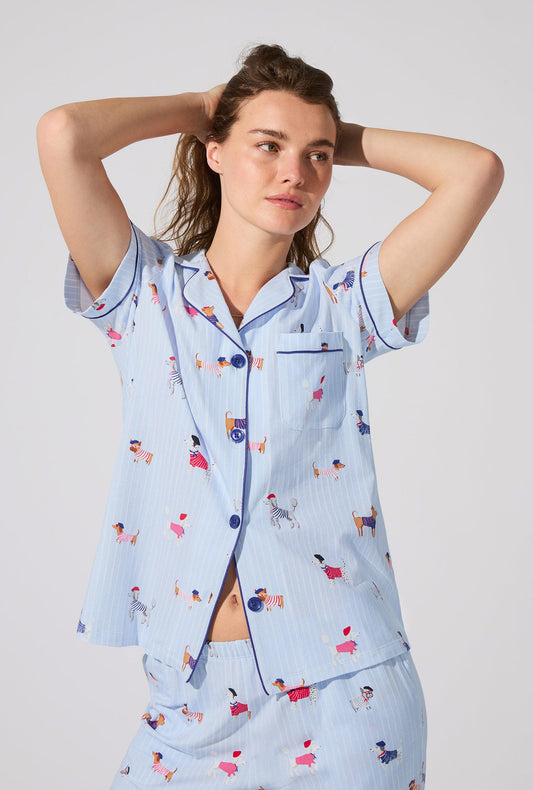 French Pups Short Sleeve Classic Stretch Jersey Cropped PJ Set
