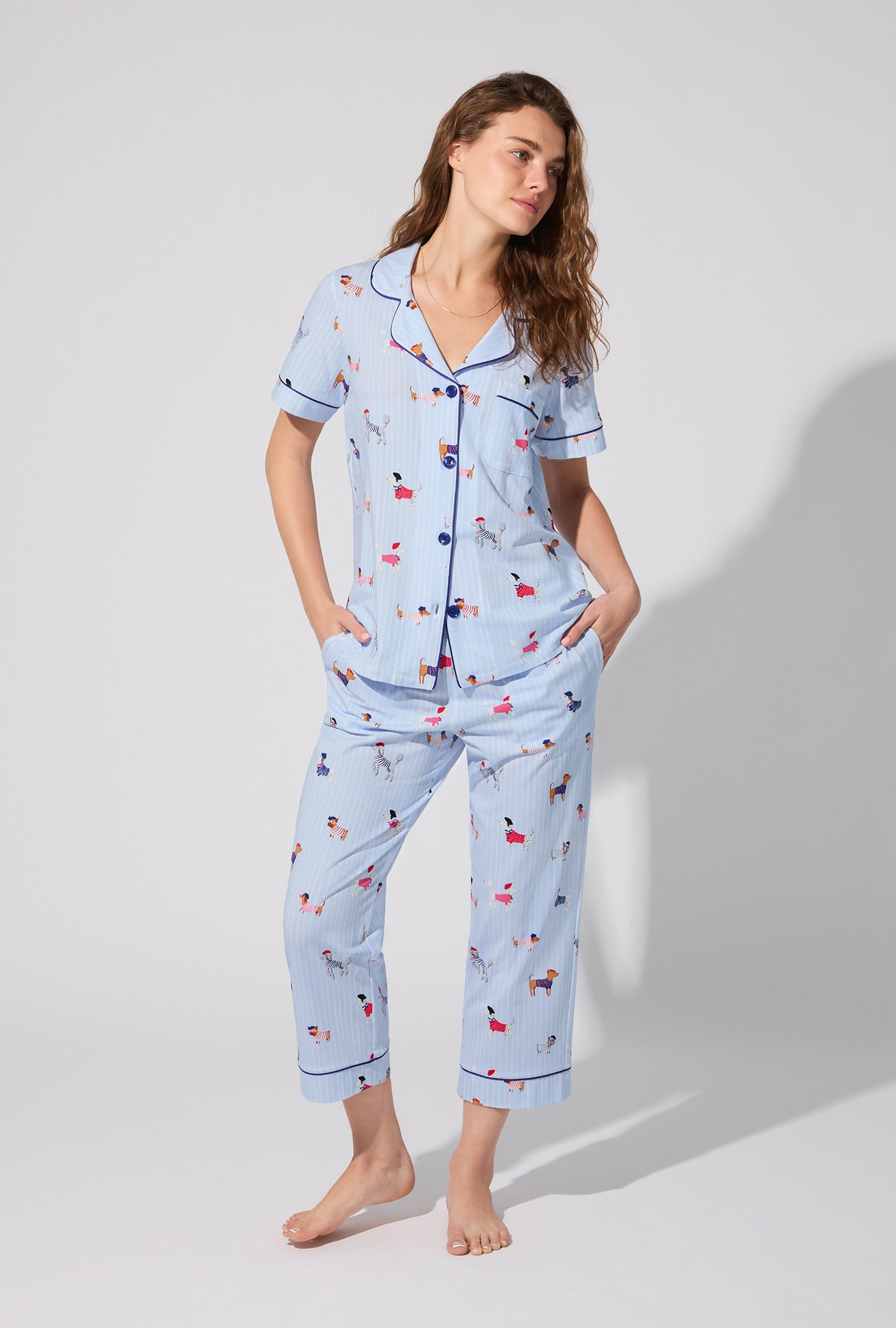 French Pups Short Sleeve Classic Stretch Jersey Cropped PJ Set