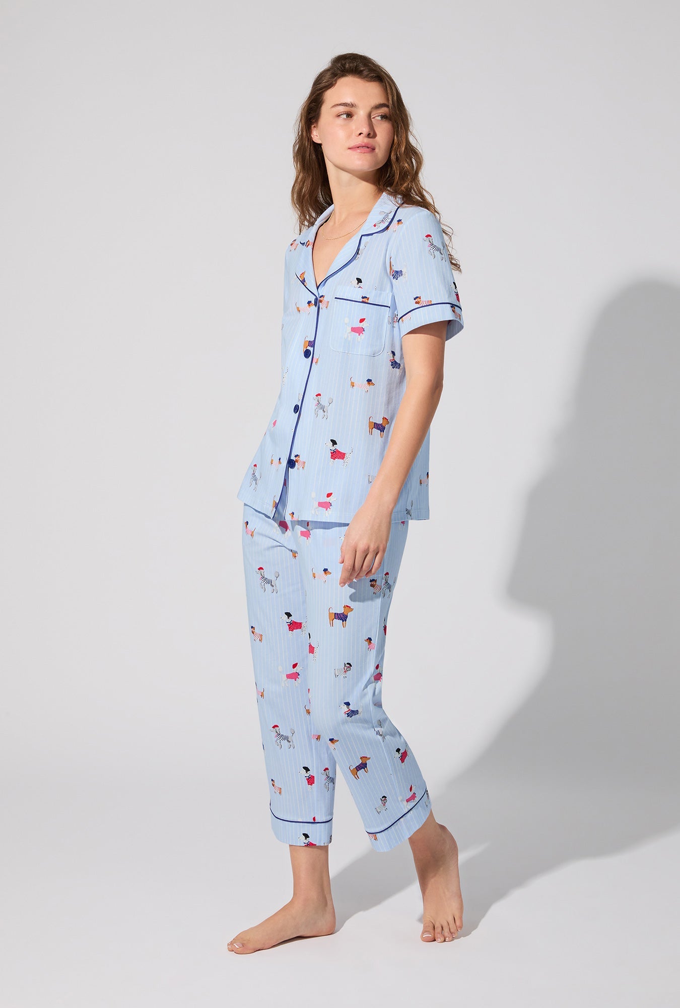 French Pups Short Sleeve Classic Stretch Jersey Cropped PJ Set
