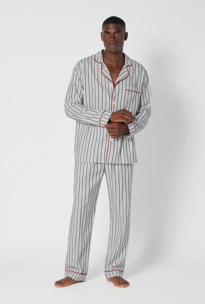 Peppermint Stripe Men's Long Sleeve Classic Woven Portuguese Flannel PJ Set