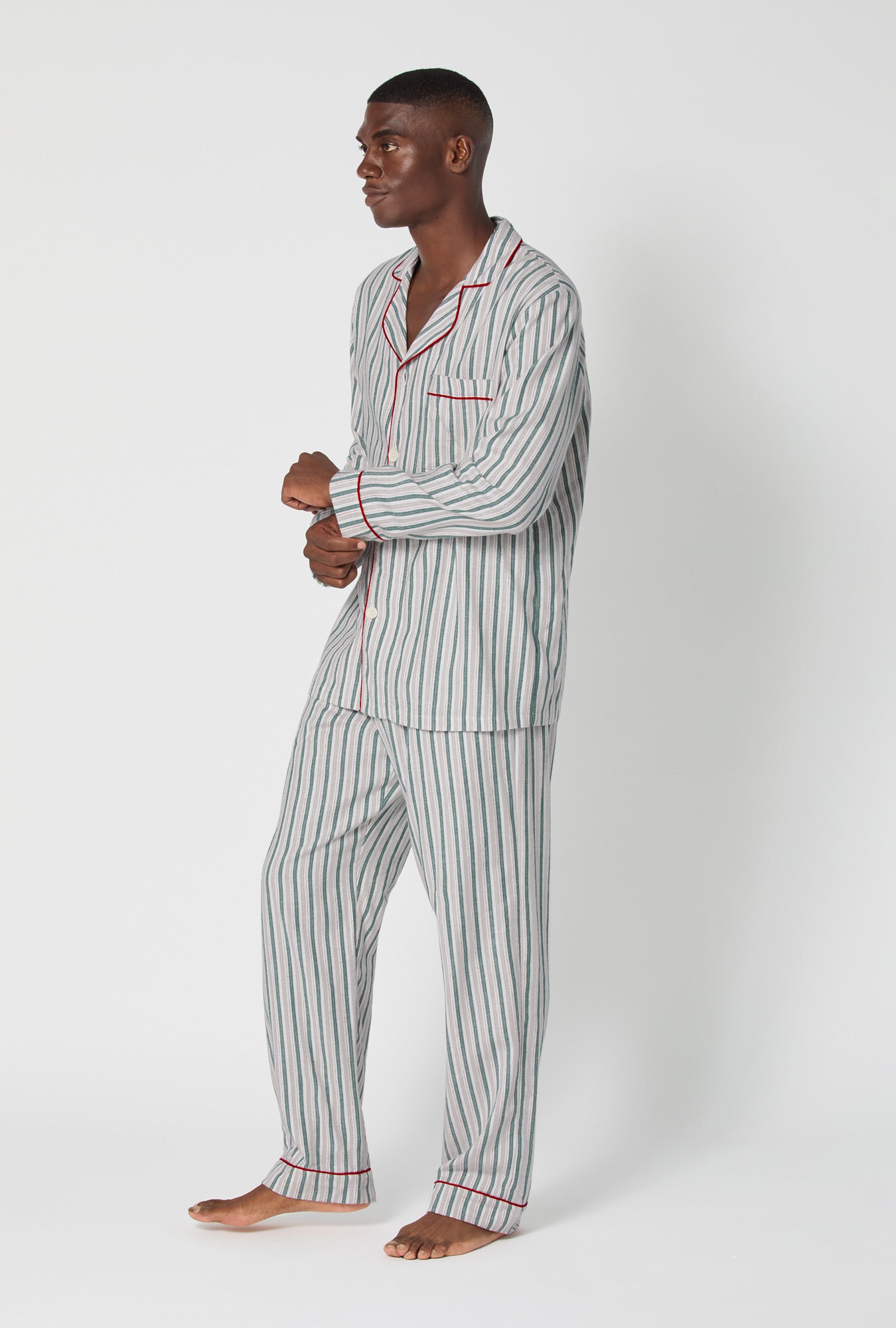 Peppermint Stripe Men's Long Sleeve Classic Woven Portuguese Flannel PJ Set
