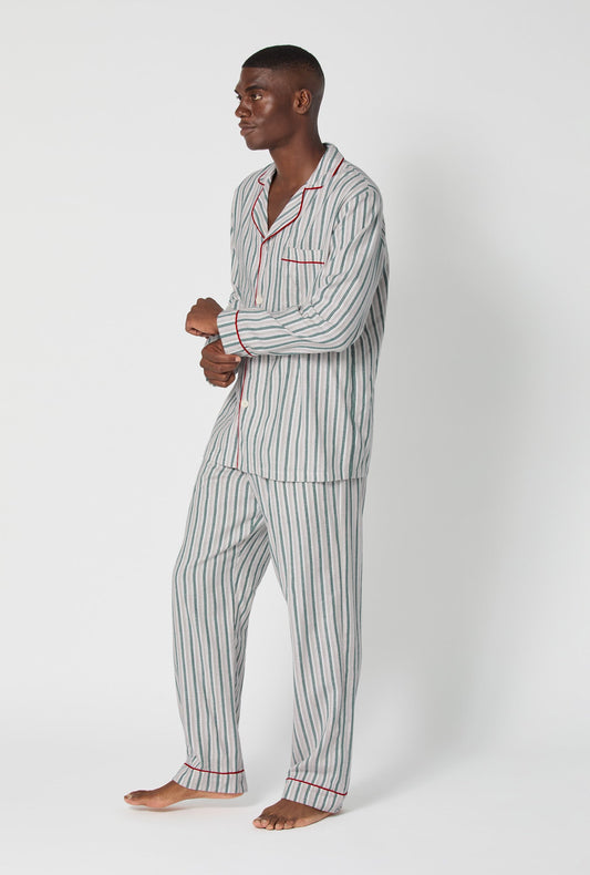 Peppermint Stripe Men's Long Sleeve Classic Woven Portuguese Flannel PJ Set