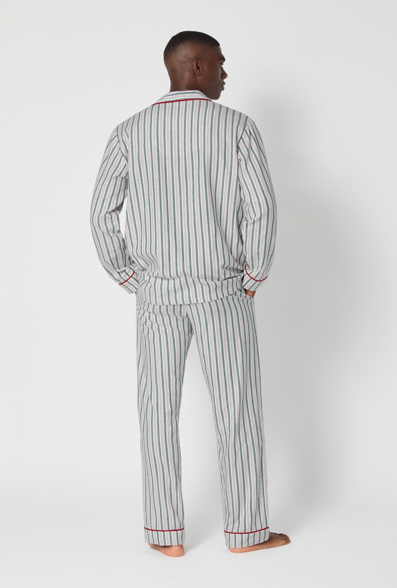 Peppermint Stripe Men's Long Sleeve Classic Woven Portuguese Flannel PJ Set