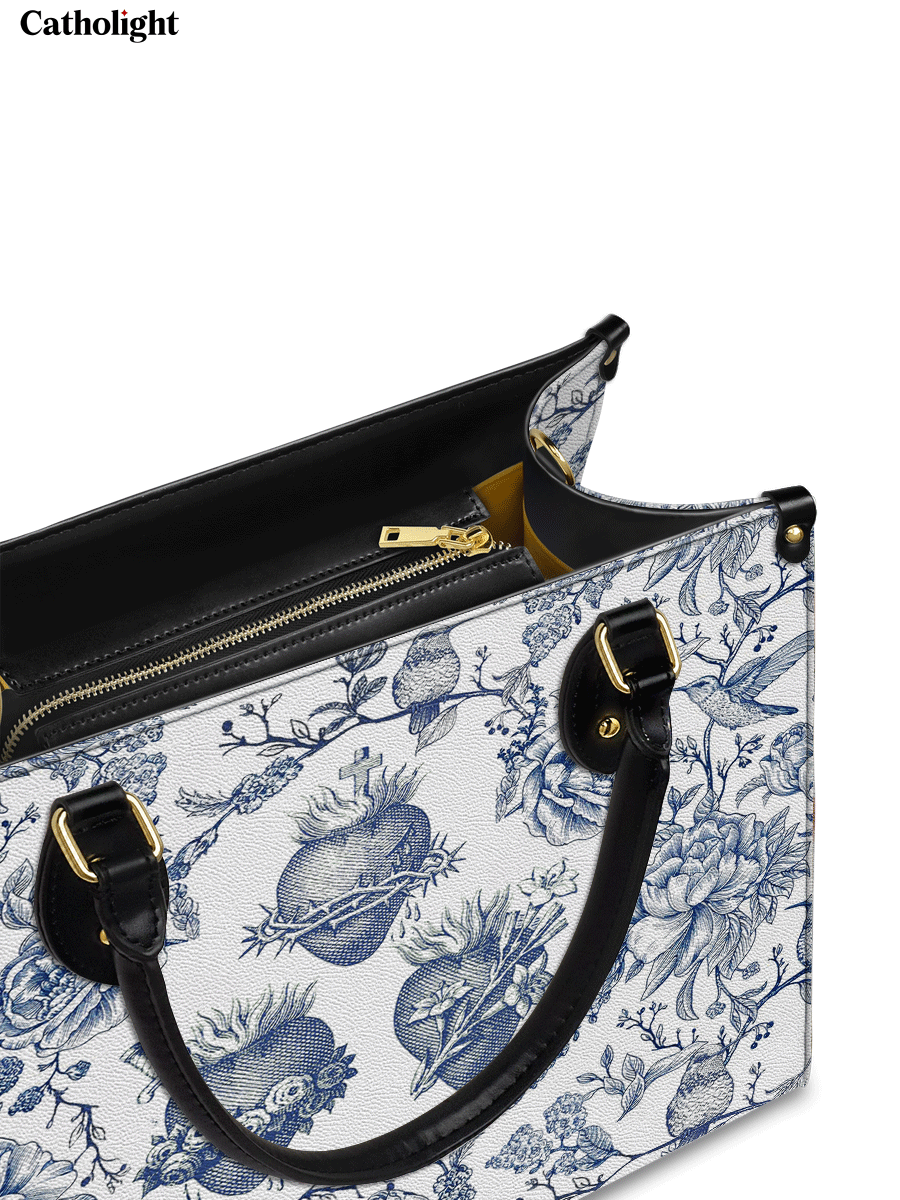 Catholight Sacred Elegance: Blue and White Devotion Leather Bag