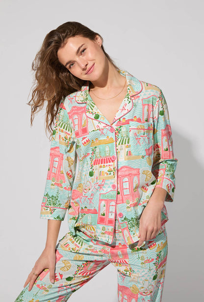 Parisian Delights 3/4 Sleeve Classic Stretch Jersey Cropped PJ Set