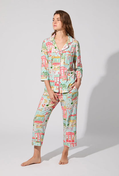 Parisian Delights 3/4 Sleeve Classic Stretch Jersey Cropped PJ Set