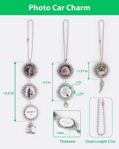 Wedding Photo Car Charm, Anniversary & Couple Photo Gift, Custom Rearview Mirror Access, Personalized Pet Memorial Rearview Charmory, Personalized Car Charm with Names or Quote.