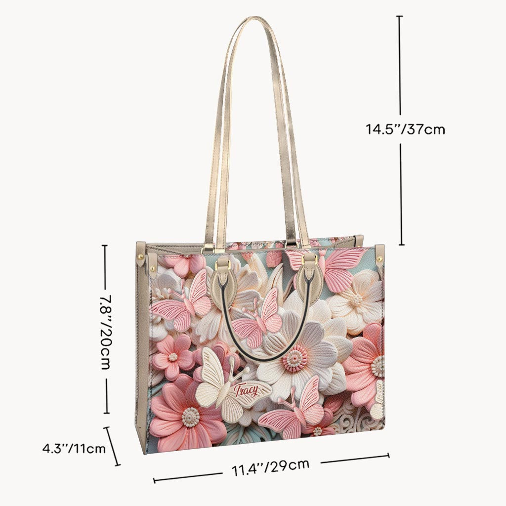 Butterfies And Flowers - Personalized Butterfly Leather Handbag