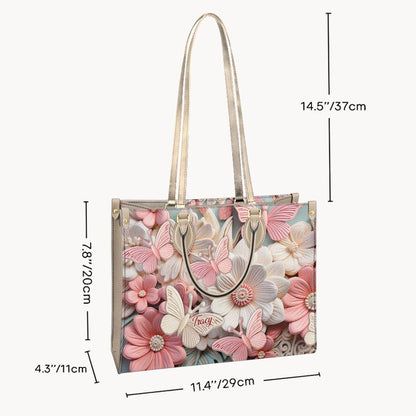 Butterfies And Flowers - Personalized Butterfly Leather Handbag