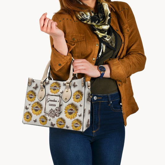 Grandma's Sunflower Garden - Gift for grandma - Personalized Leather Handbag
