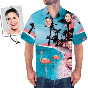 Custom Face All Over Print Hawaiian Shirt Seaside Flamingos