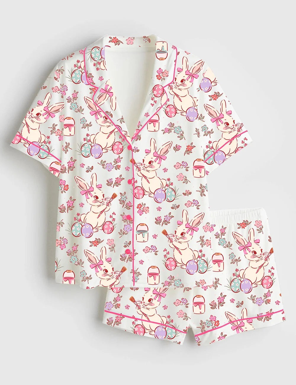 Women’s Easter Bunny Short Sleeve Satin Pajama Set