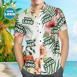 Custom Logo Hawaiian Shirts Summer Flowers Personalized Aloha Beach Shirt For Men