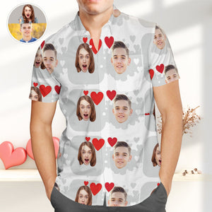 Personalized Photo Hawaiian Shirts with Heart, Casual Button-Down Shirts, Great Valentines Gift