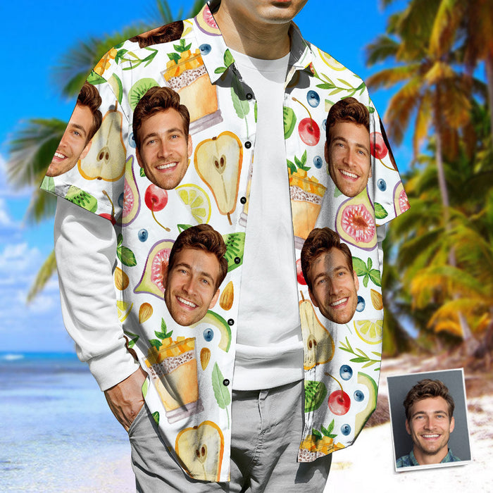 Personalized 3D Print Face Hawaiian Shirt Fruits & Juice Funky Button-Down Shirt