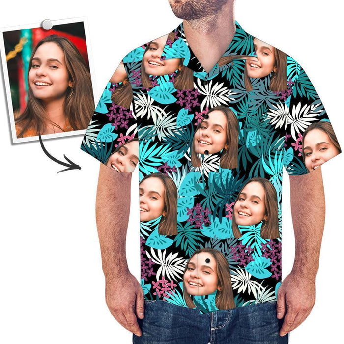 Custom Face All Over Printed Hawaiian Shirt Leaves